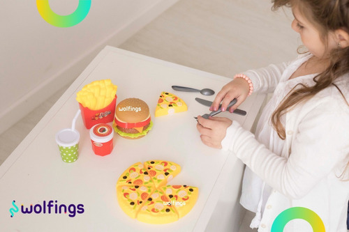 Imagen 7 de 10 de Comida De Juguete Pizza Abrojos Y Hamburguesa Encastre Juego
