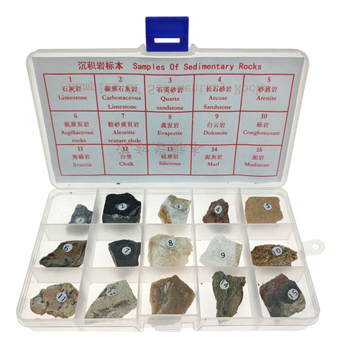 15 Unids Caja De Colección De Minerales Muestras De Rocas