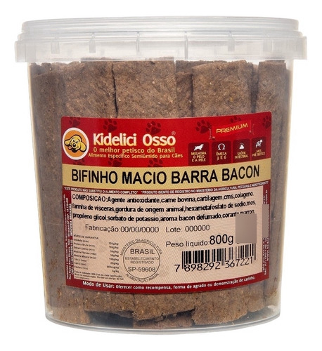 Bifinho Macio - Kidelici Osso - Sabor Bacon - 800g (pote)