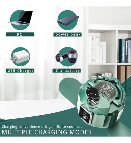 Mini Ventilador De Camping Con Linterna Led 10400mah Batería
