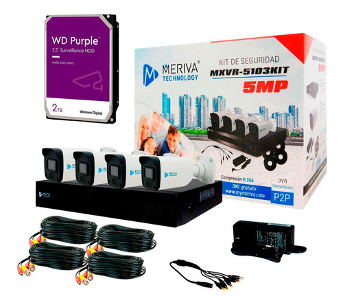 Kit Cctv 4 Cámaras 5mp + Dvr Con Disco Duro 2tb Mxvr-5103kit