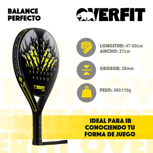 Pala De Padel Overfit Prostrike 38mm Lágrima Fibra Vidrio Y Carbono + Bolso