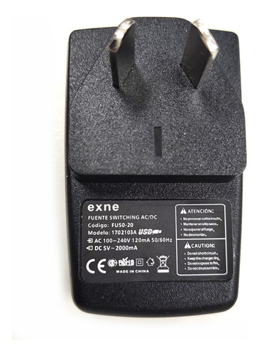 Cargador Exne Usb Para Tablet Celular 5v A 2a Premium