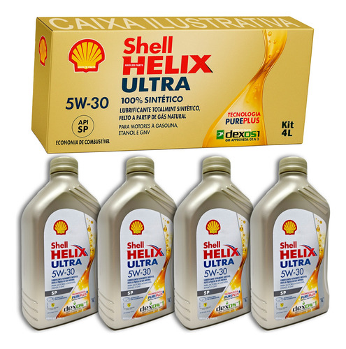 Kit 4 Litros De Óleo 5w30 Shell Helix Ultra Api Sp Sintético