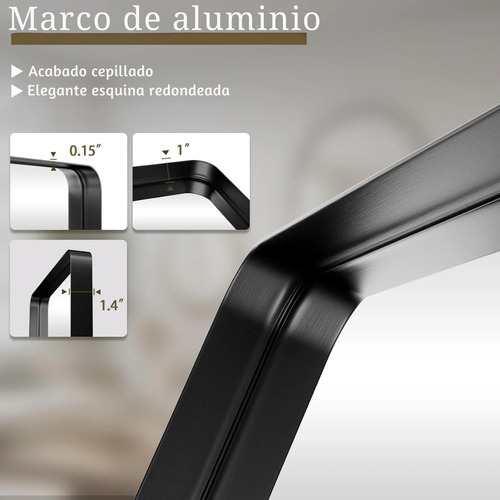 Espejo Rectangular 60x80cm Con Marco Aluminio Negro O Dorado