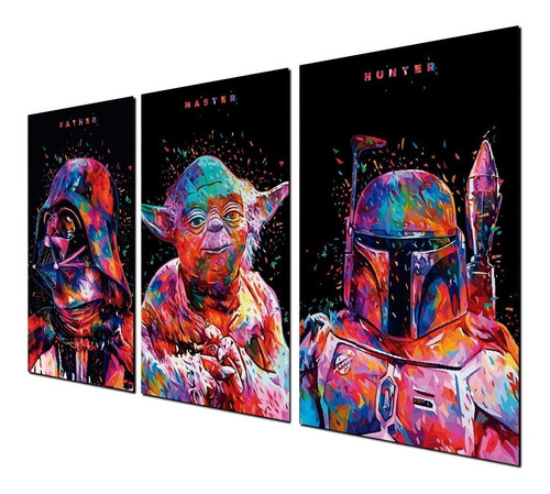 Imagen 2 de 3 de Cuadro Triptico 90x50cm Darth Yoda Star Wars
