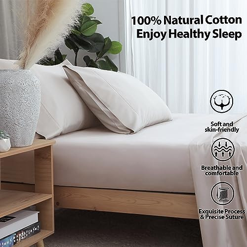 Sábana Bajera Algodón 400 Hilos Tamaño Queen Beige Claro
