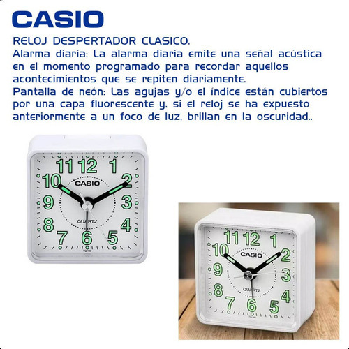 Reloj Despertador Casio Tq140 Analogo Luz Color Blanco