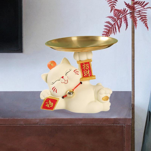 Bandeja De Armazenamento Para Estátua De Gato, Suporte Bege