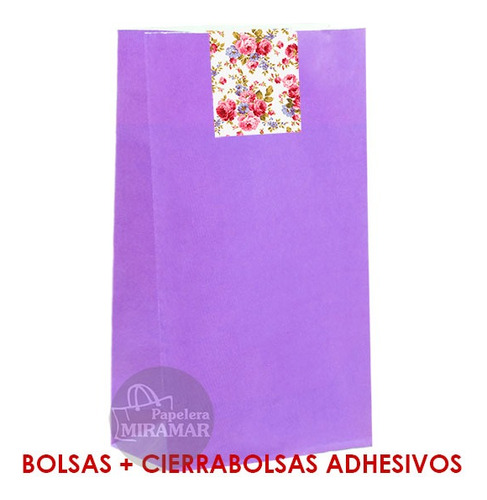 25 Bolsas Papel S/manijas 12x24cm + Cierrabolsas Flores