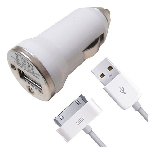 Cargador De Auto + Cable Compatible Con iPhone 4s 4 iPod® Color Blanco