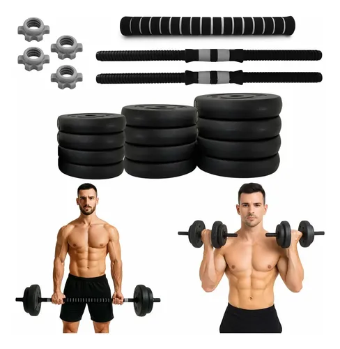 Conjunto Halteres Kit Aço Emborrachado 20kg Musculação Cor Preto
