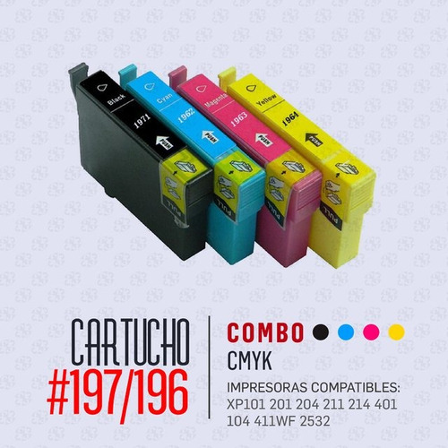 Combo X 4  Cartuchos P/ Epson T197 196 197 Xp201 Xp211 Xp401