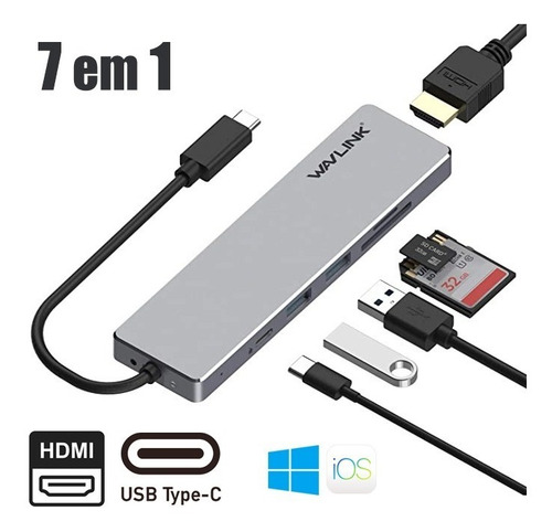 Wavlink Wl-uhp3407 Hub Usb-c 7 Em 1 30cm 5gbps