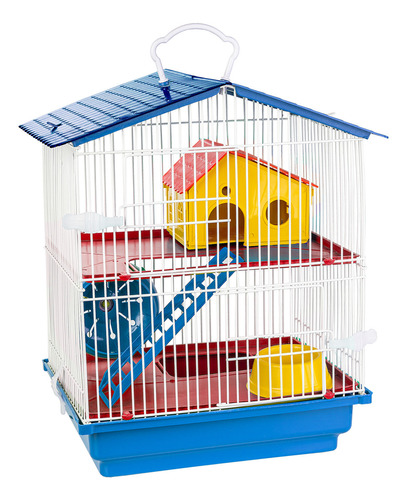 Gaiola Hamster 2 Andares Teto Plástico Conforto Jel Plast Cor Azul