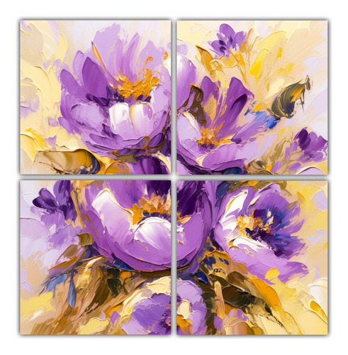 60x60cm Cuadro Decorativo Morado Y Dorado Abstracto Moderno