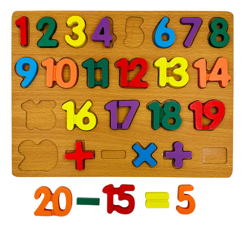 Tabuleiro Encaixe Números Madeira Brinquedo Educativo Cor 26 Peças