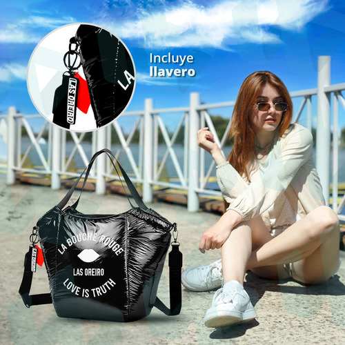 Cartera Las Oreiro Original Mujer Dama Tendencia Juvenil Tela Puffer Acolchada Liviana Con Correa