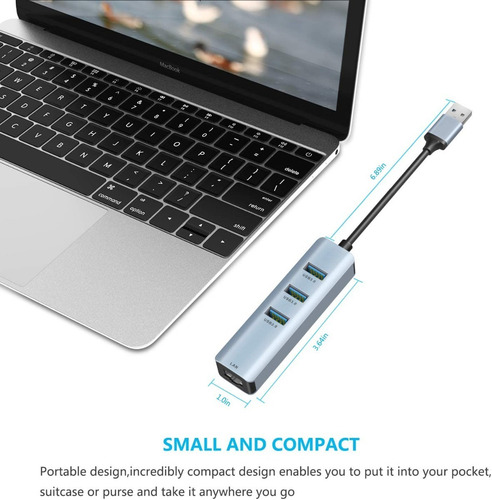 Imagen 5 de 7 de Adaptador Usb - Hub 3 Port Usb 3 + Red Gigabit Ethernet