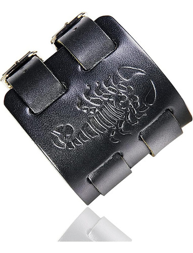 Pulsera De Cuero Ancha Con Hebilla De Cinturón De Escorpión