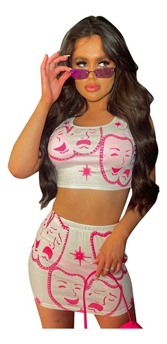 Conjunto De 2 Piezas De Camiseta Sin Mangas Con Falda Summer