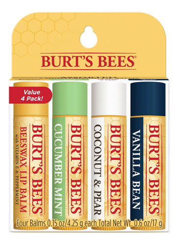 Set De 4 Hidratantes De Labios Burt's Bees 100% Natural