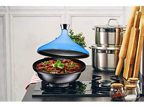 Olla De Tagine De Hierro Fundido, Esmaltada En Azul, 4 Cuart