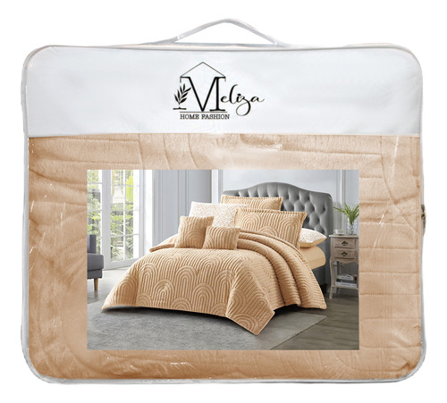 Edredón 7 Pzs Elena Flannel Queen Size 240 X 220 Color Caqui Diseño De La Tela Ondas
