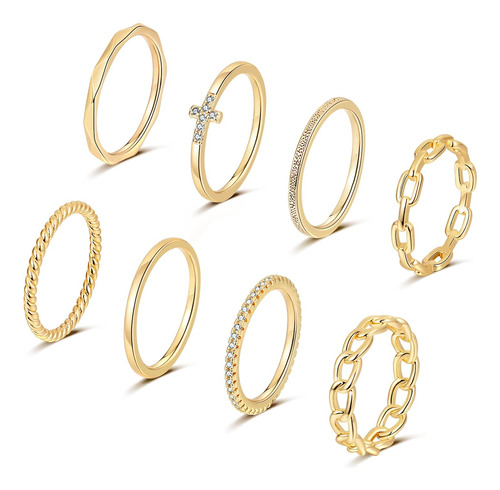 Tobeny 8pcs Anillos Apilables Chapados En Oro De 14k Para Mu