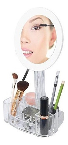 Espejo De Maquillaje Con Aumento Led Con Base Organizadora