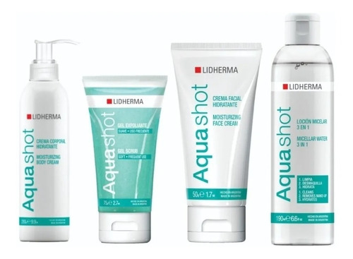 Kit Aquashot X4 Lidherma Hidratante Micelar Corporal Scrub