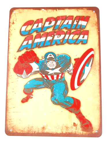 Cartel De Chapa Capitán América Superheroe 20 X 28