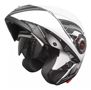 Casco para moto rebatible Okinoi OKN-10 blanco con gráfica negra talle XL