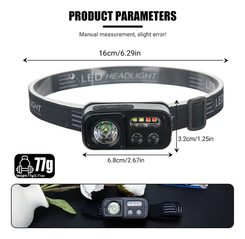 Linterna Frontal Led De Inducción Xpe+cob Con Carga Usb