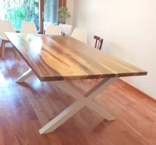  Mesa de comedor de estilo industrial con patas de hierro con  recubrimiento de polvo, mesa de centro para comedor y sala de estar, madera  de mango áspera : Hogar y Cocina