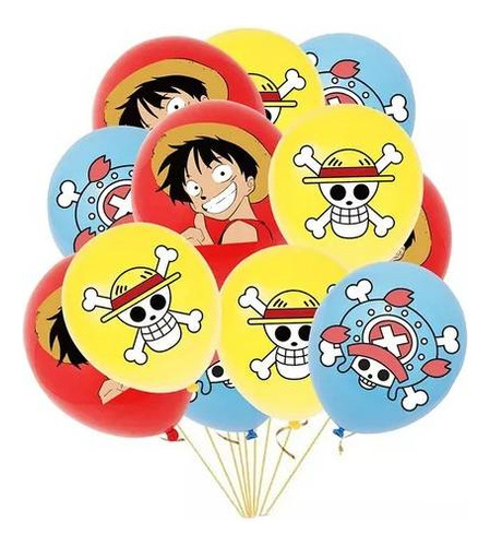 Juego 12 Globos Látex One Piece Luffy Chopper Cumpleaños 