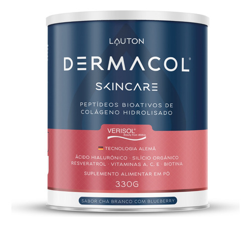 Dermacol® Skincare Colágeno Verisol® Em Pó 330g Lauton Sabor Chá Branco Com Blueberry