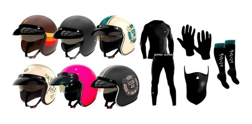 Casco Hawk 721 Abierto + Kit Termico Completo Pra Piel Cuota