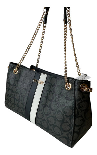 Bolsa Guess Monograma Original Gris Oscuro Monograma Dorado Negro