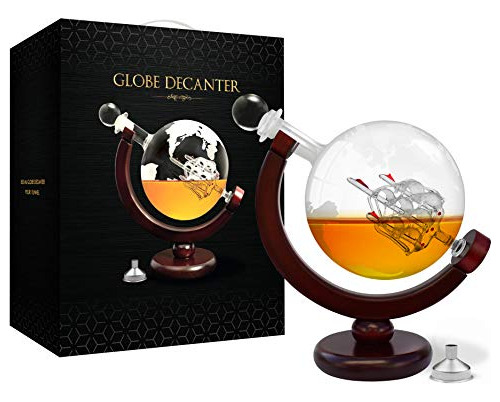 Whisky Decanter Set World Etched Globe Decanter Antique Ship