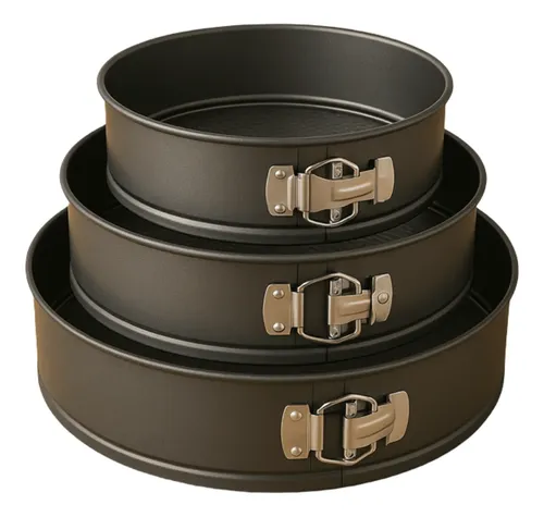 Kit 3 Formas Bolo Antiaderente Fundo Removível Torta Redonda Cinza-escuro
