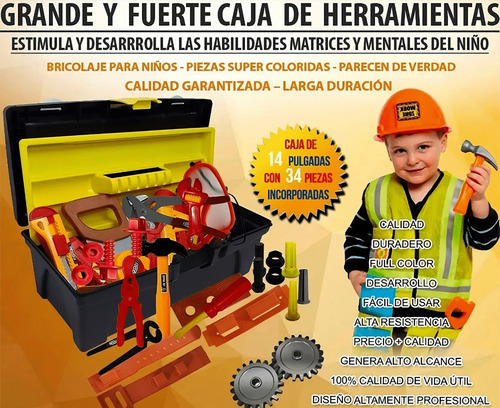 Imagen 2 de 6 de Caja Herramientas Grandes Colage Niños 14puLG 34pz Mod 3000b