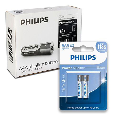 Pilha Alcalina Aaa Philips Bateria 3a Palito Caixa Kit 24 Un