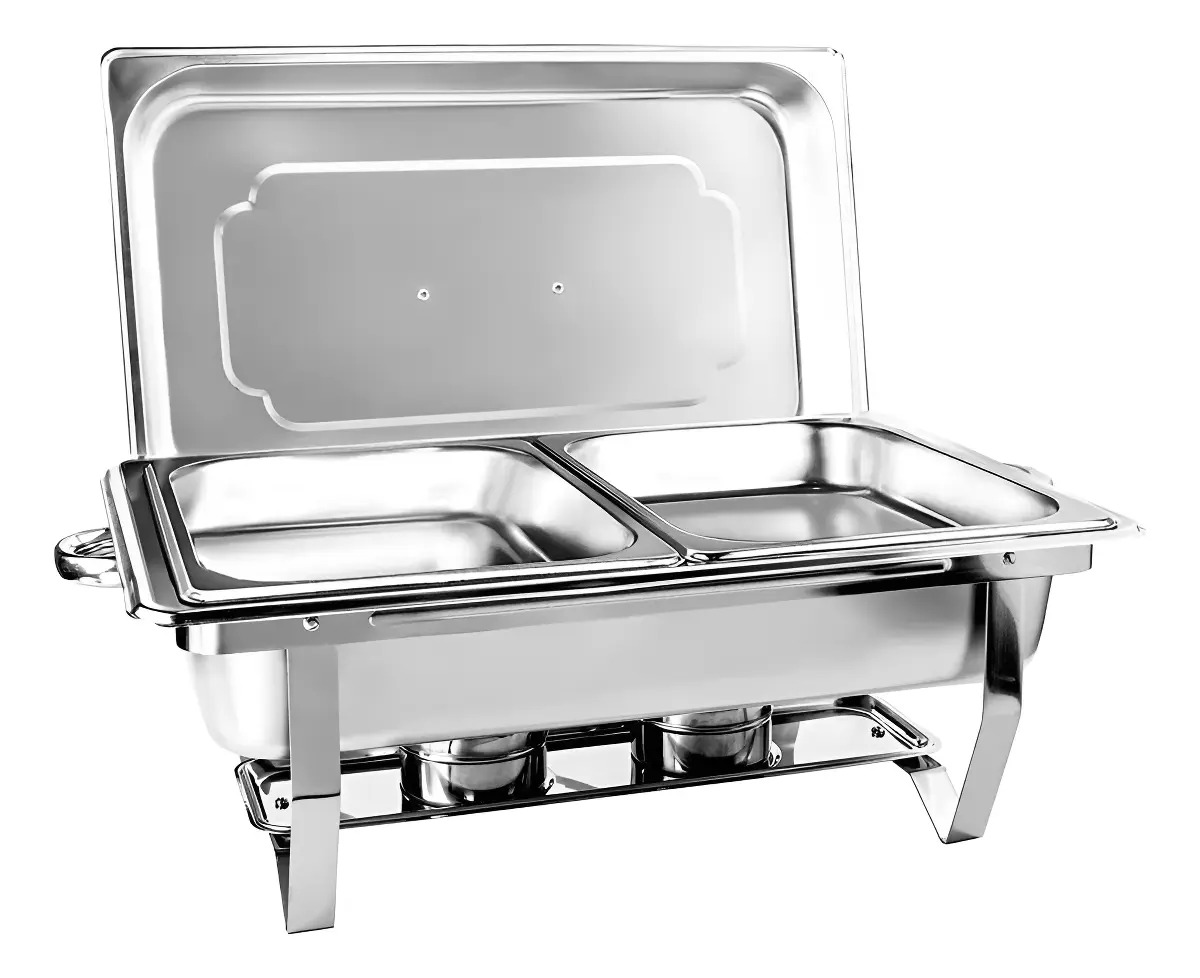 Rechaud Retangular 9 L Com 2 Cubas 1/2 Banho Maria Revomax Premium