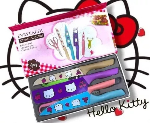 Set 6 Cuchillos Colores Hello Kitty Cocina Inoxidables 