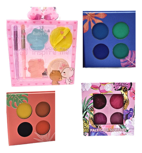 Set Maquillaje Hermoso Paleta 4 Tonos+set Brochas Y Esponjas