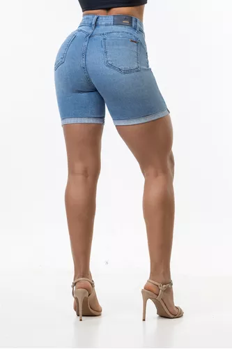 Short Jeans Feminino Levanta Bumbum Com Lycra Cintura Alta