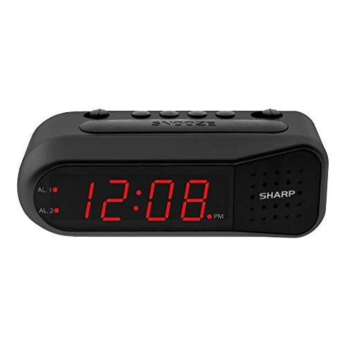 Sharp Digital Alarm Clock  Black Case With Red Leds - Ascen