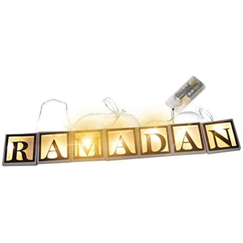Luces De Cuerda Led De Madera  Ramadan Mubarak , Letras...