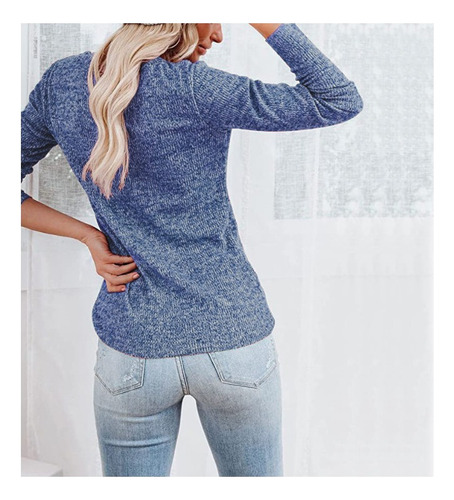 A Camiseta Casual De Manga Larga Con Cuello En V For Mujer